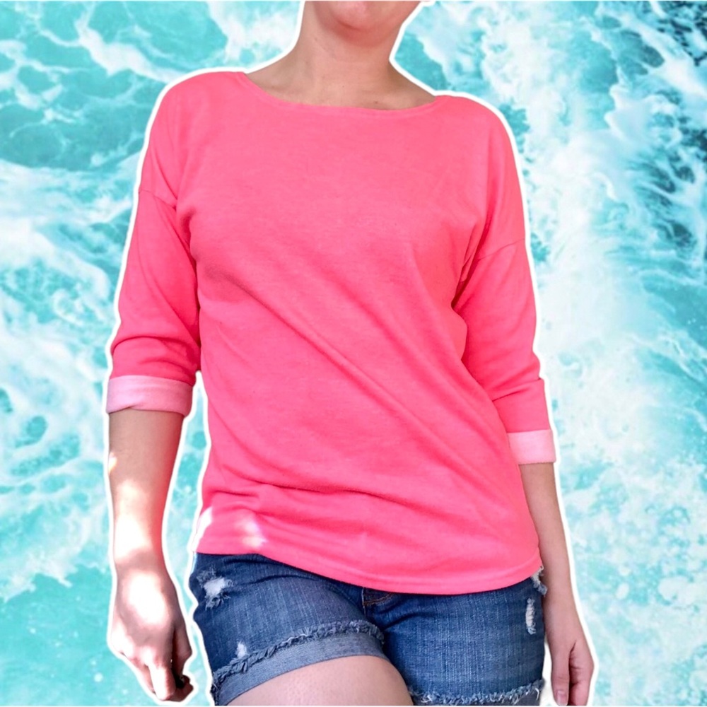H&M Divided Coral Pink Terry Cloth Three-Quarter Sleeve Tunic, Size S